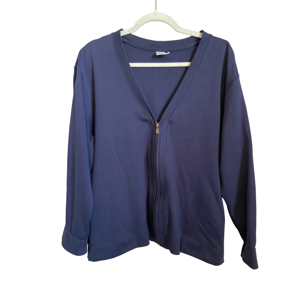 Peruvian Connection Womens Navy Blue 100% Pima Cotton Zip Front Cardigan Large